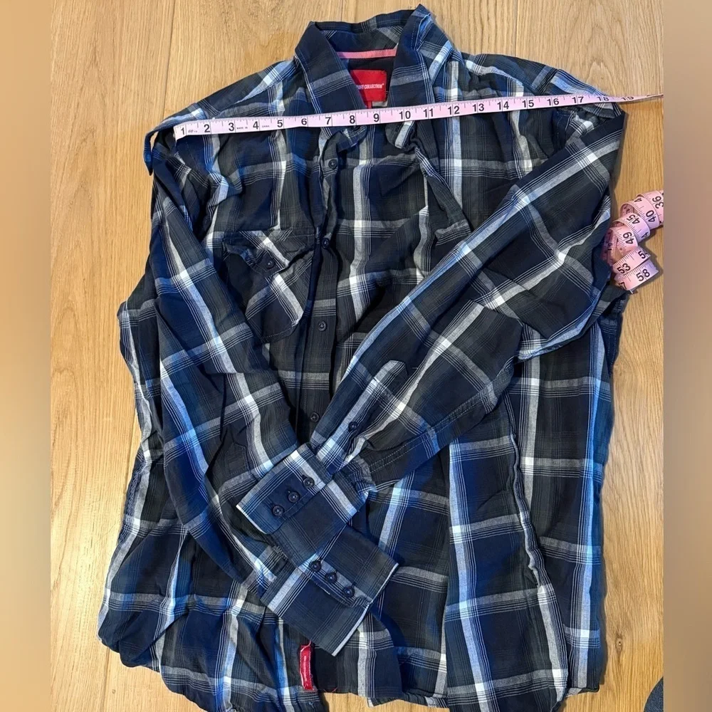 Report Collection Men’s Plaid Button-Down Shirt, Size L
